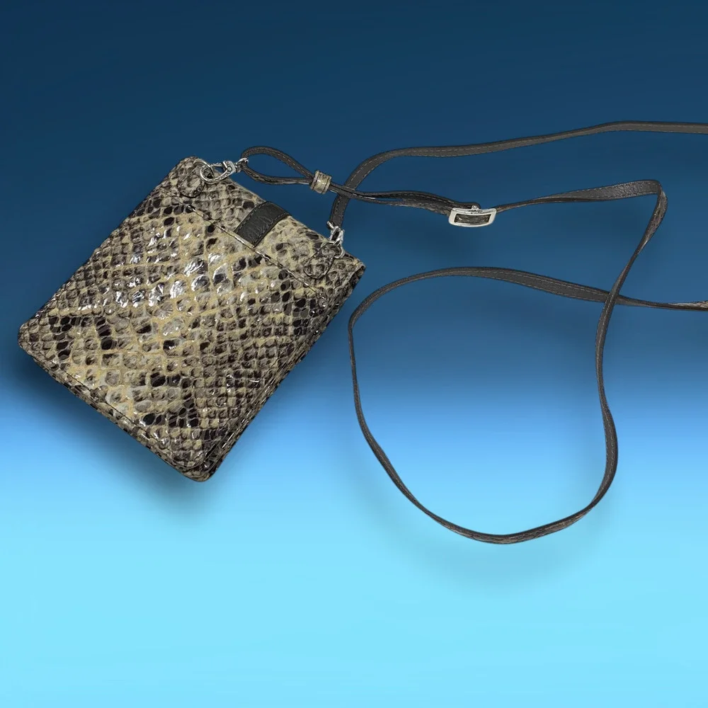 Brighton Nola Snake Embossed Leather Mini Organizer Crossbody Purse Brown Black